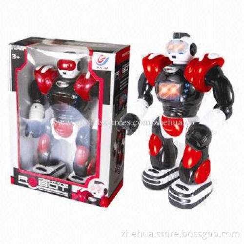 Battery operated toy robot with walk, revolve and flash light function
